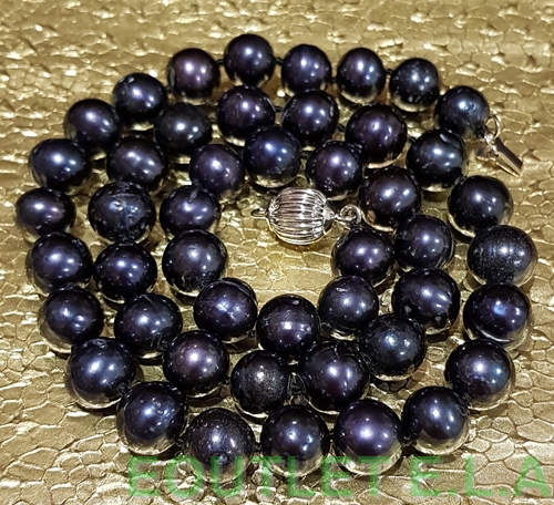 GENUINE 9-10mm BLACK PEARL NECKLACE-46cm